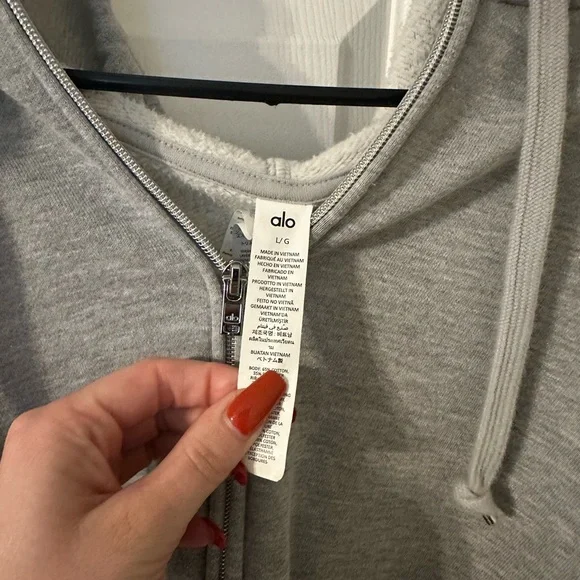 ALO Accolade Light Gray Zip-Up Hoodie Size L - Picture 3 of 5